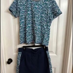 QVC Blue and Green Patterned Top and Skirt Set